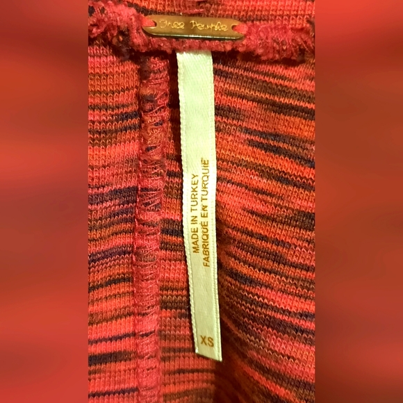 Free People Shirt XS Red Marled Turtleneck Stretch Casual Fitted Preppy - Picture 5 of 11